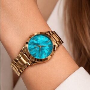 Michael Kors Gold Watch with Turquoise Blue Dial